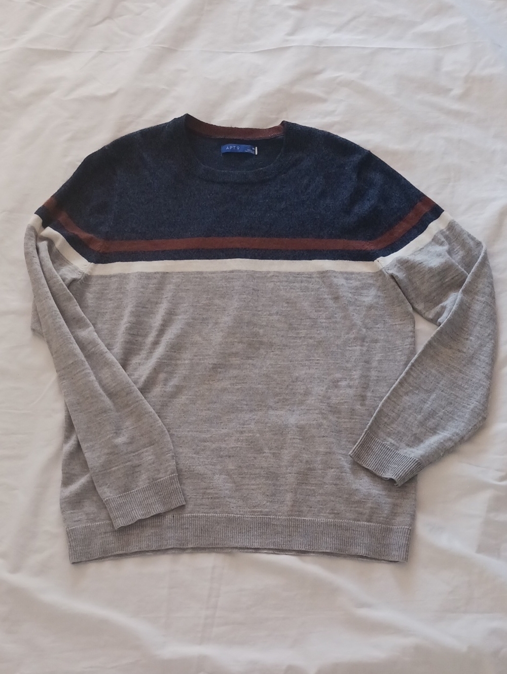 Apt. 9  Crewneck Sweater — Navy, Gray & Brown Colorblock